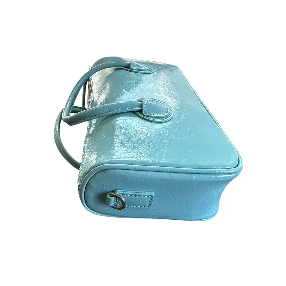 Marge Sherwood Crinkled Leather Bag in Aqua Blue Small Minimal